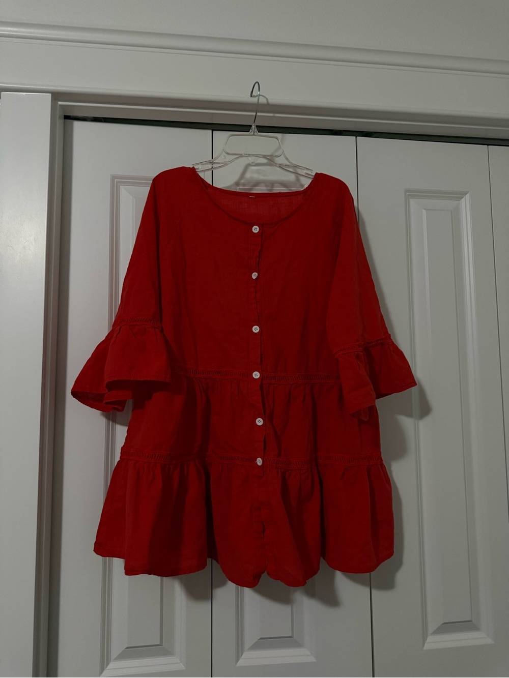 FLIRTY BOHO Women's Red Button-Down Tiered blouse